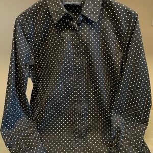 JONES NEW YORK SIGNATURE; Easy Care Black with white polka dot blouse, Size M